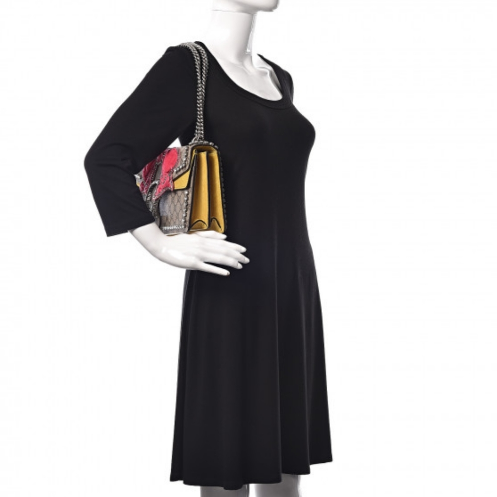 Gucii Dionysus GG Supreme Shoulder Bag with Bow & Crystals